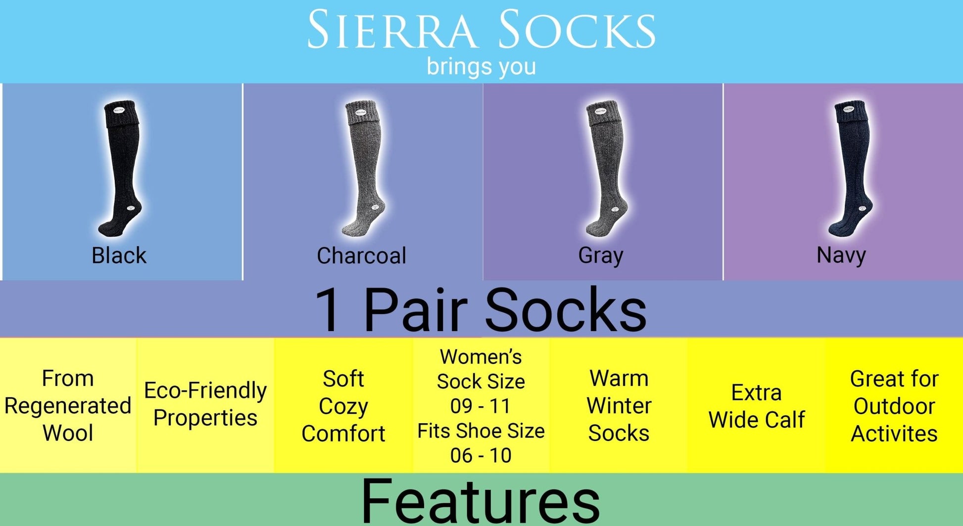 Over-The-Knee Wool Blend Socks for Women - Great for Outdoor Activities, Hiking, Skiing, Yard Work - Wear Sierra