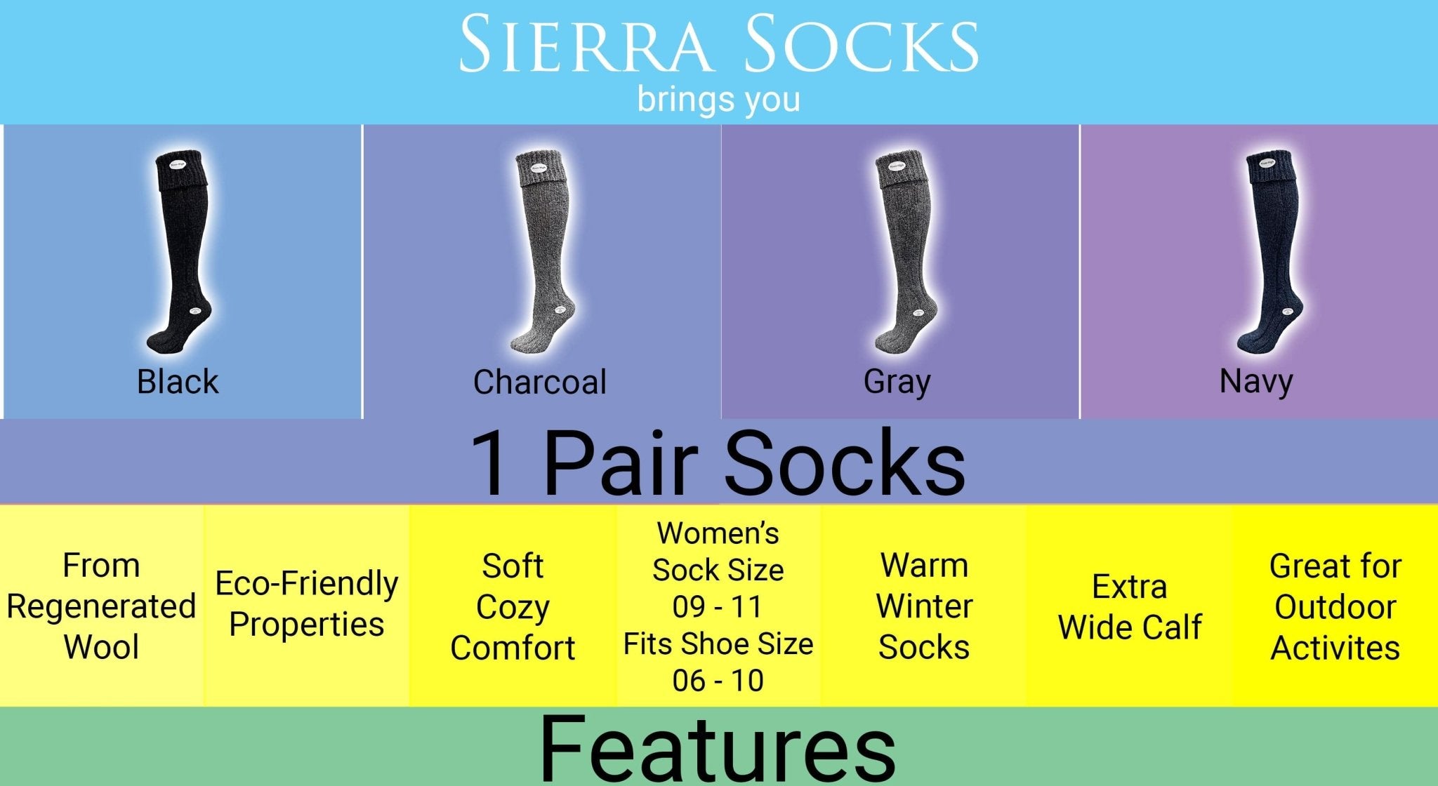 Over-The-Knee Wool Blend Socks for Women - Great for Outdoor Activities, Hiking, Skiing, Yard Work - Wear Sierra
