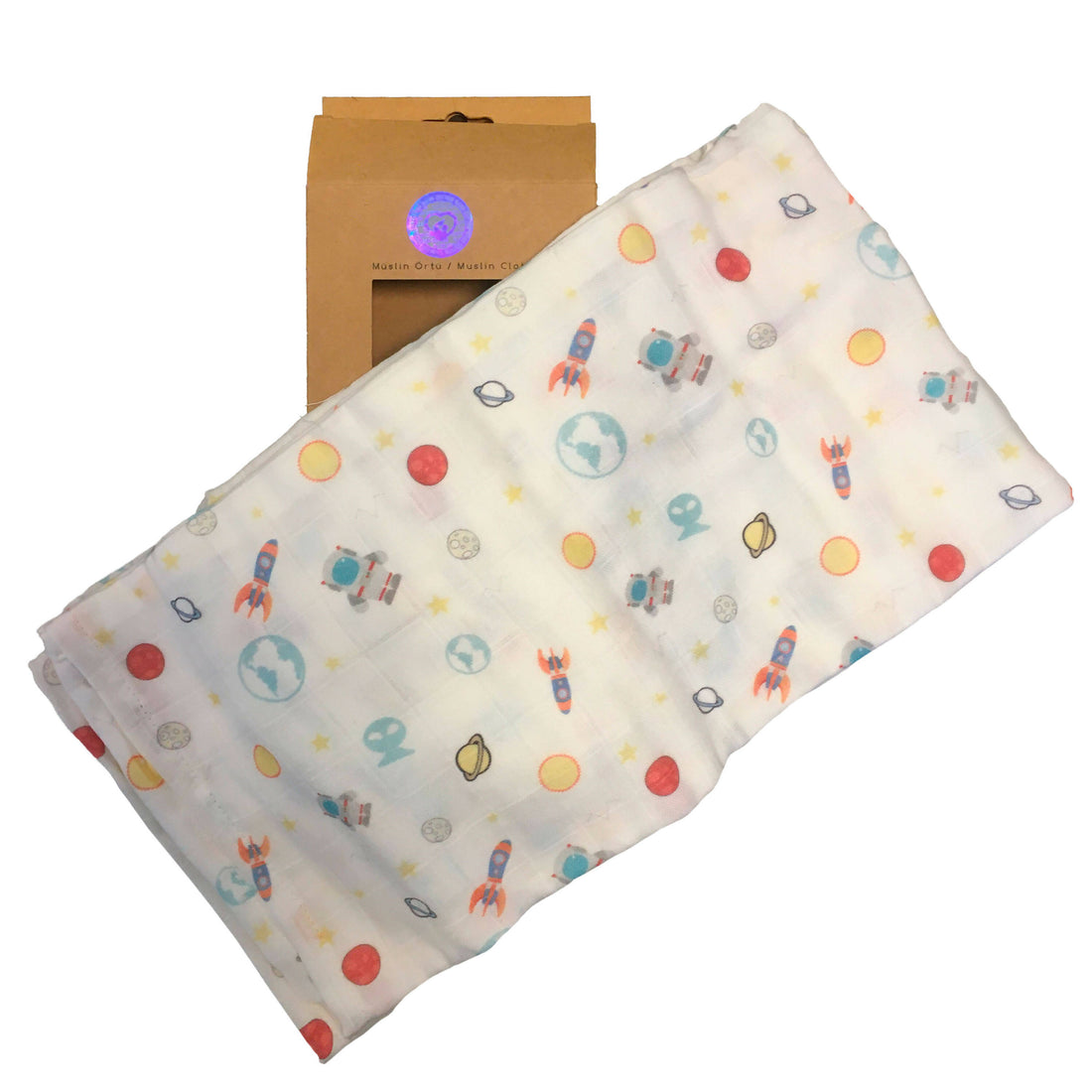 Astronaut Print Baby Blanket, Newborn Baby Swaddle, 100% Cotton Muslin, Mother's Cover Up, Neutral Baby Blanket For Boys or Girls - Wear Sierra