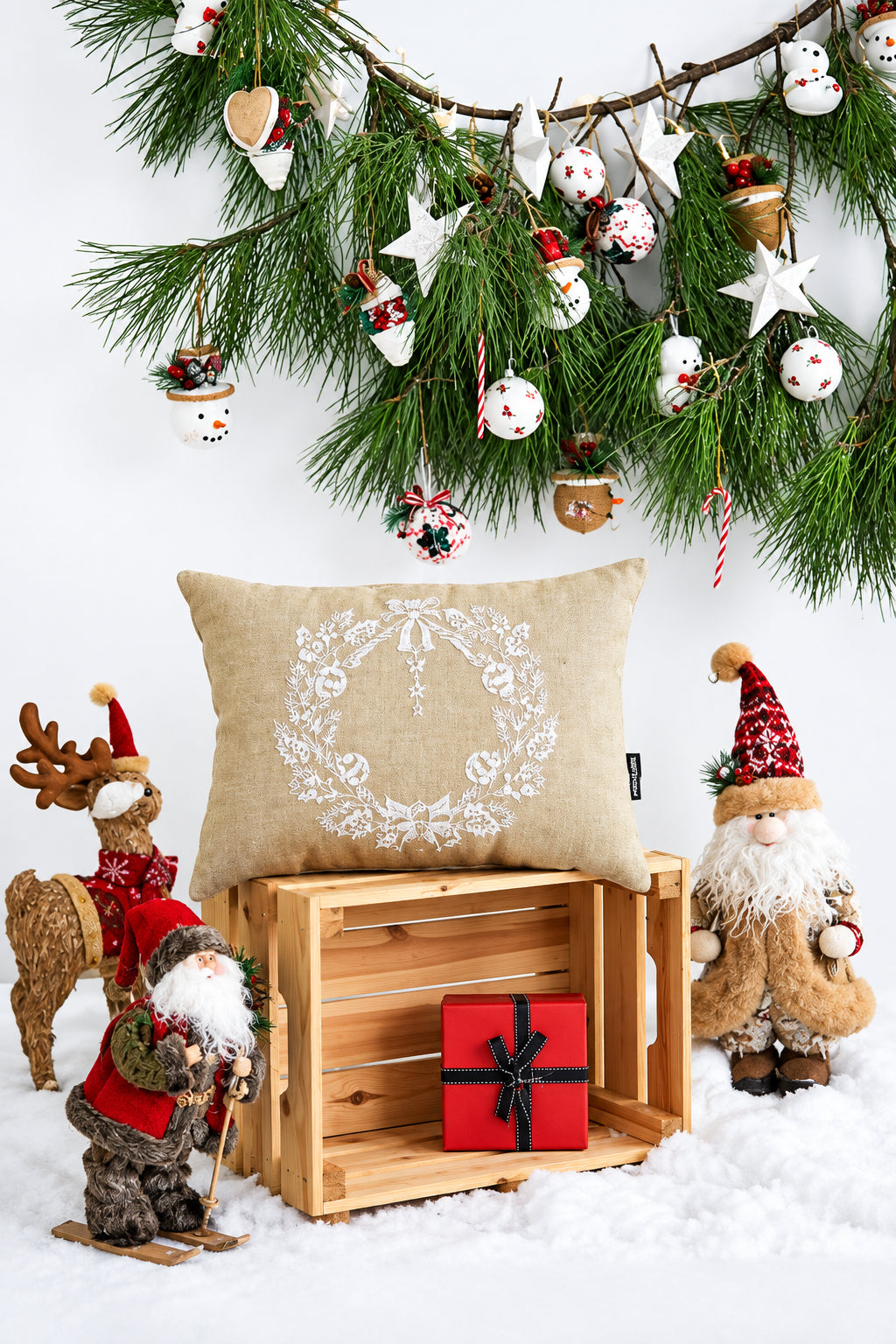 Rustic Bell Wreath Holiday Inspired Pillow Cover - Wear Sierra