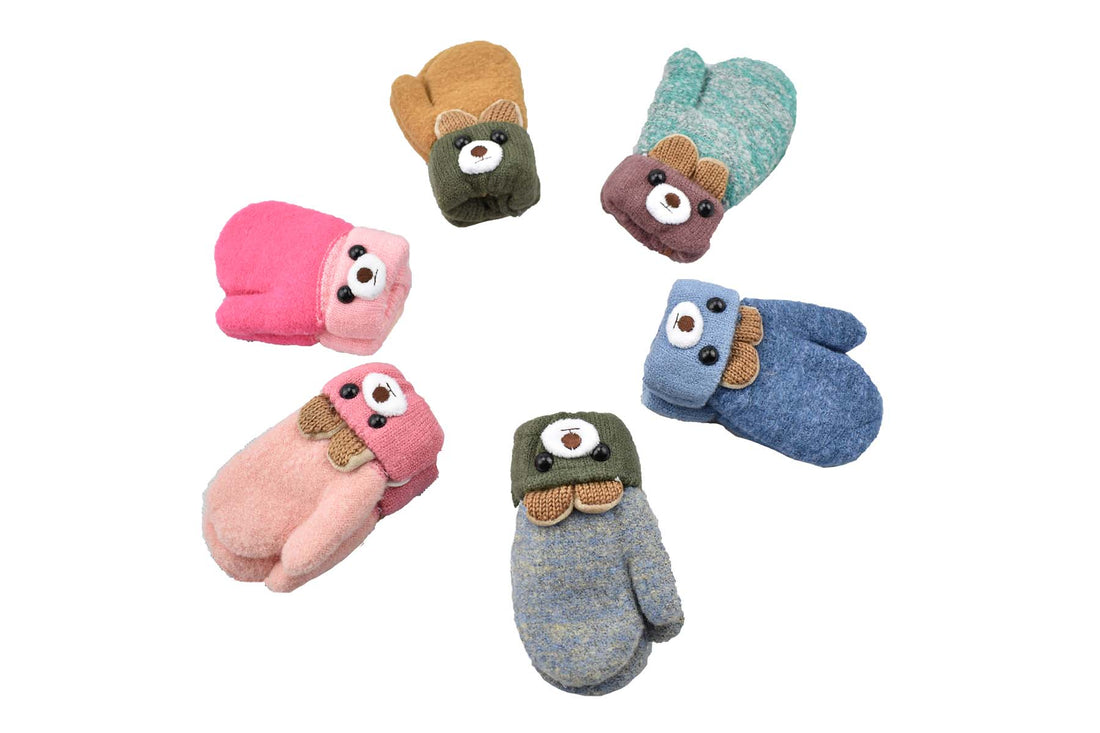 Soft Knit Mittens for Babies and Toddlers - Adorable Bear Cub Design - Wear Sierra