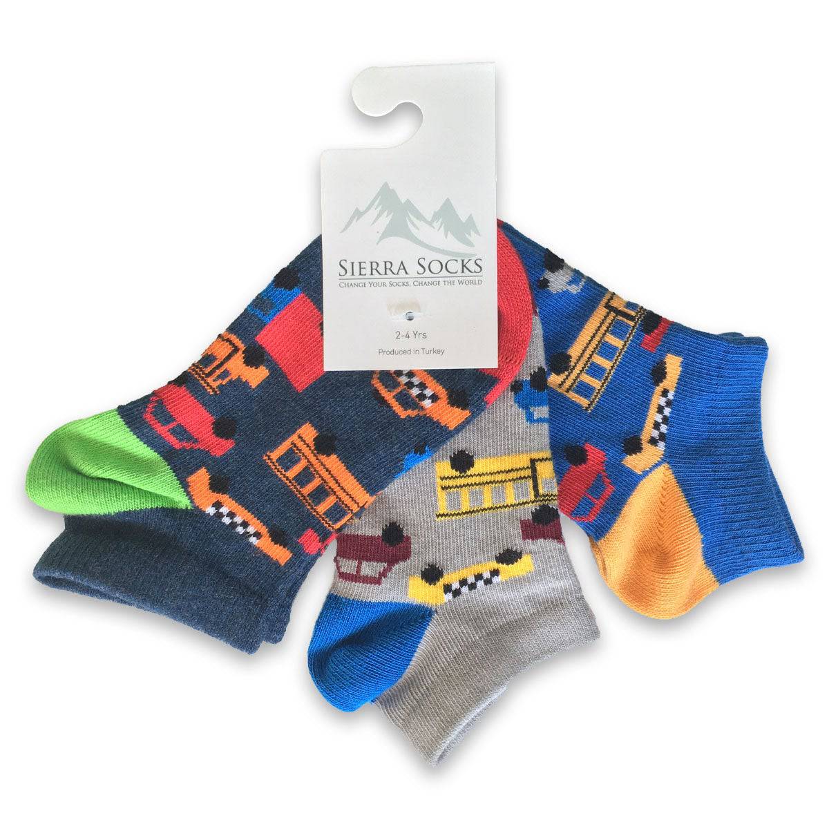 Toddler Colorful and Cute Cotton Ankle Socks in Cars, Foodie, Animals or Dots 3-Pair Packs - Wear Sierra