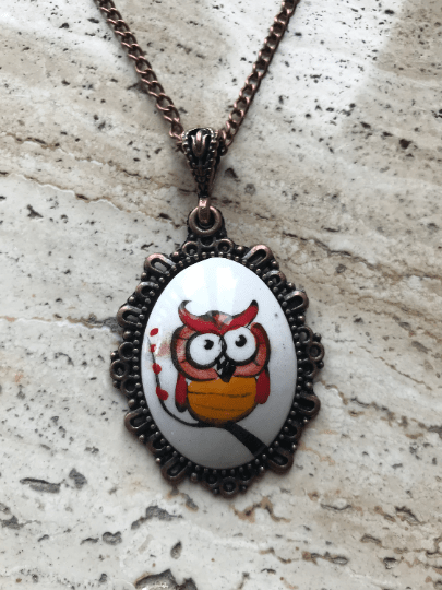 Turkish Made Cini Ceramic Necklace - Owl or Cats Themed Necklace - Wear Sierra