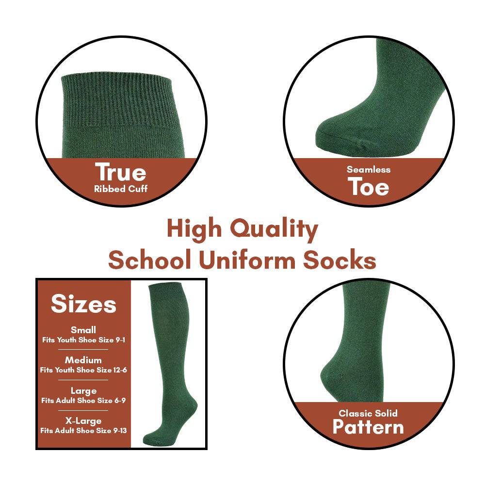 Uniform Knee High Socks for Kids & Women Combed Cotton Knee Highs (3 Pair Packs) - Wear Sierra