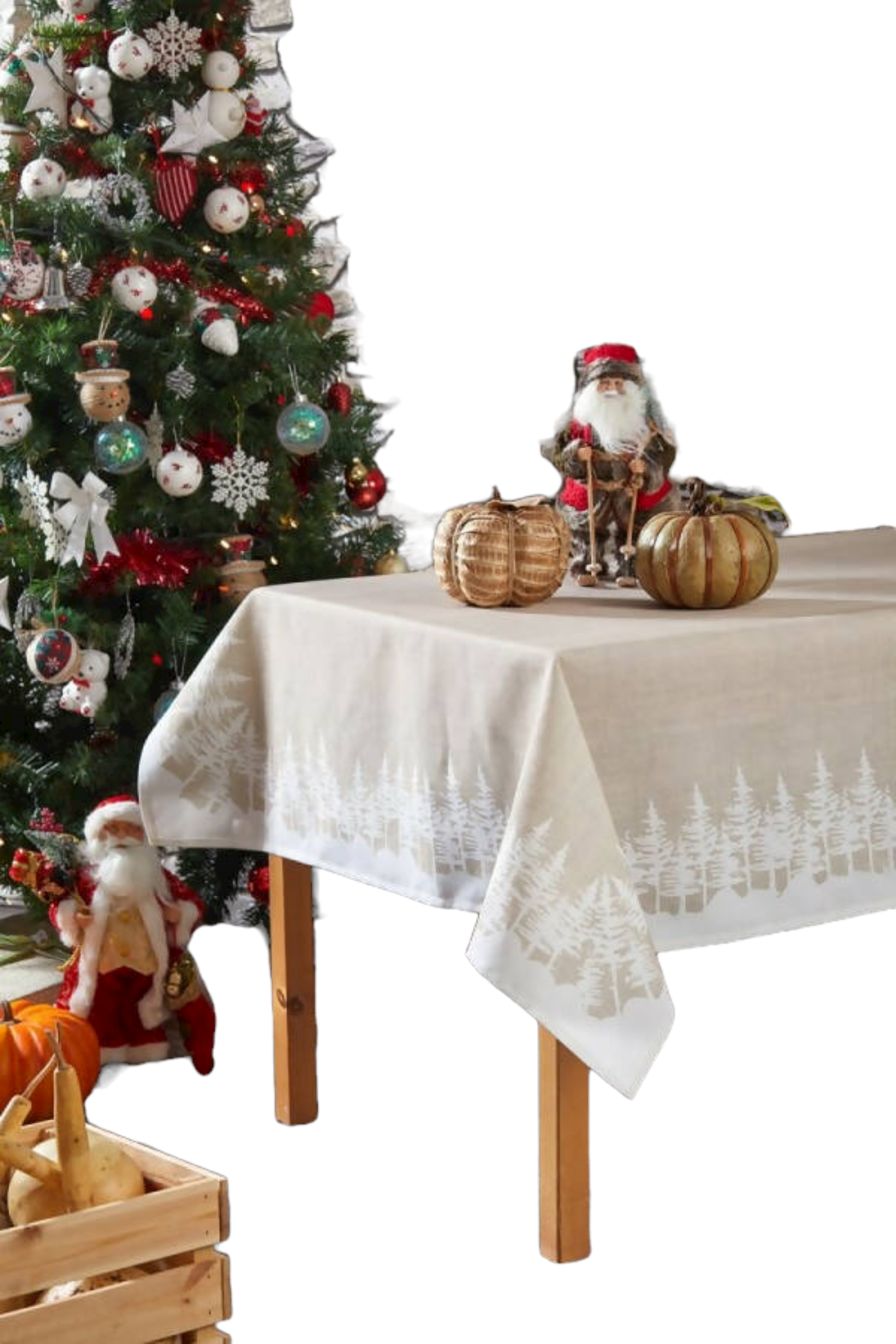 Snowy Pine Tree Forest Table Cloth, Holiday, Neutral Decorating, 86"L x 55"W - Wear Sierra