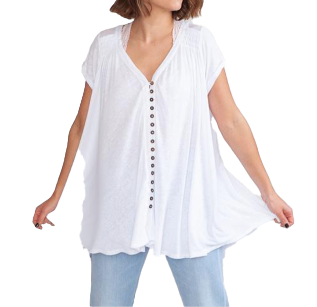 Oversized V-neck cotton blouse