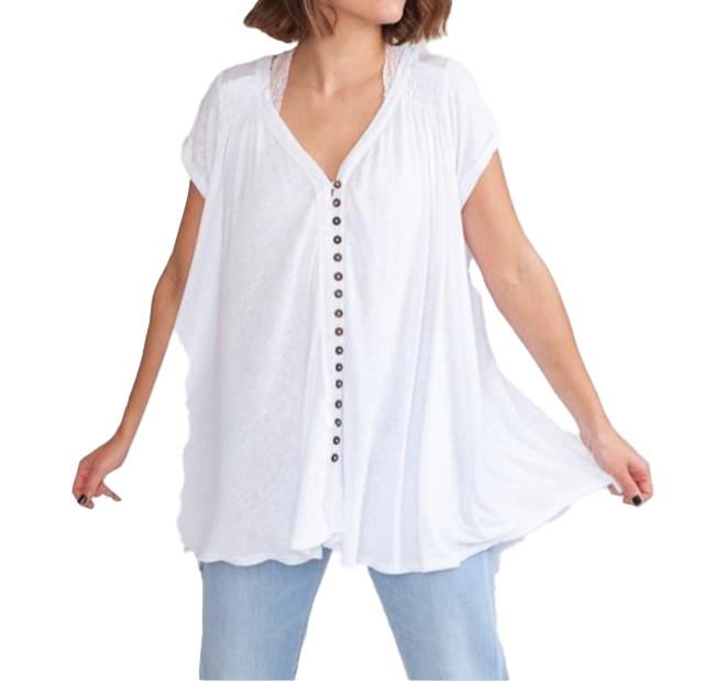 Ladies Oversized Shirt - Flowy Shirt, Summery Shirt, High Low Swing, Asymmetrical Tunic, 100% Cotton V-Neck Shirt - Wear Sierra