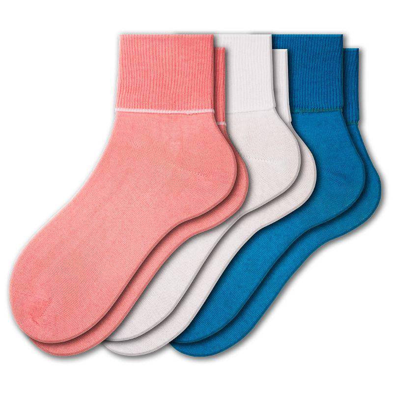 Women's 100% Combed Cotton Ankle Turn Cuff 3 Pair Pack - Loose Fitting Socks, Perfect for Diabetics and Edema - Wear Sierra
