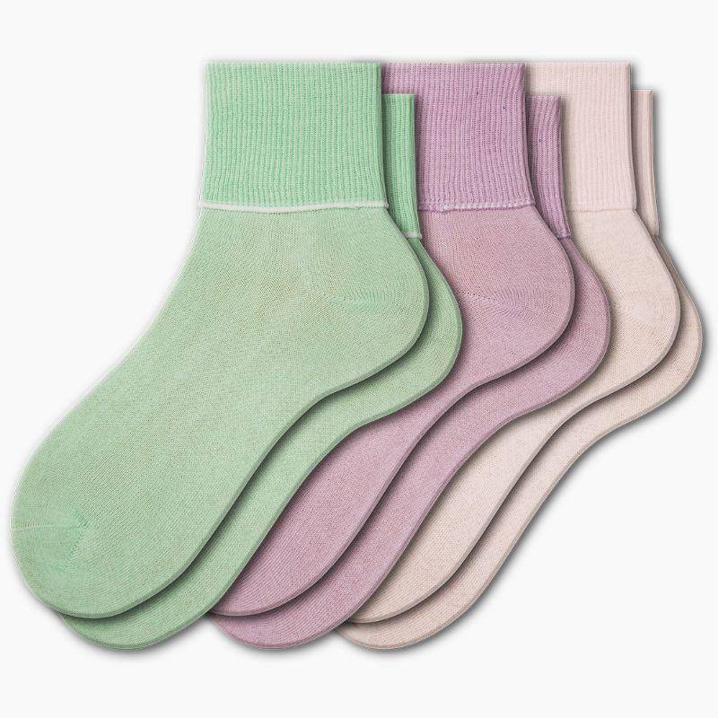 Women's 100% Combed Cotton Ankle Turn Cuff 3 Pair Pack - Loose Fitting Socks, Perfect for Diabetics and Edema - Wear Sierra