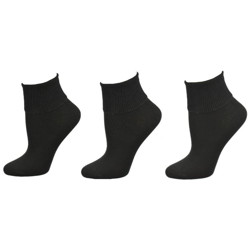 Women's 100% Combed Cotton Ankle Turn Cuff 3 Pair Pack - Loose Fitting Socks, Perfect for Diabetics and Edema - Wear Sierra