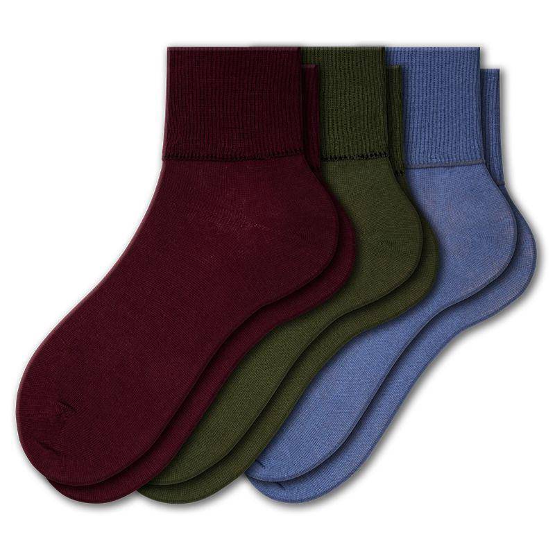 Women's 100% Combed Cotton Ankle Turn Cuff 3 Pair Pack - Loose Fitting Socks, Perfect for Diabetics and Edema - Wear Sierra