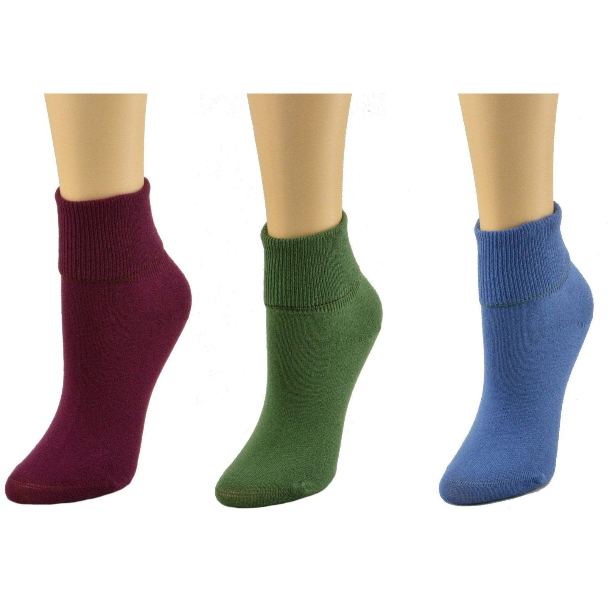 Women's 100% Combed Cotton Ankle Turn Cuff 3 Pair Pack - Loose Fitting Socks, Perfect for Diabetics and Edema - Wear Sierra