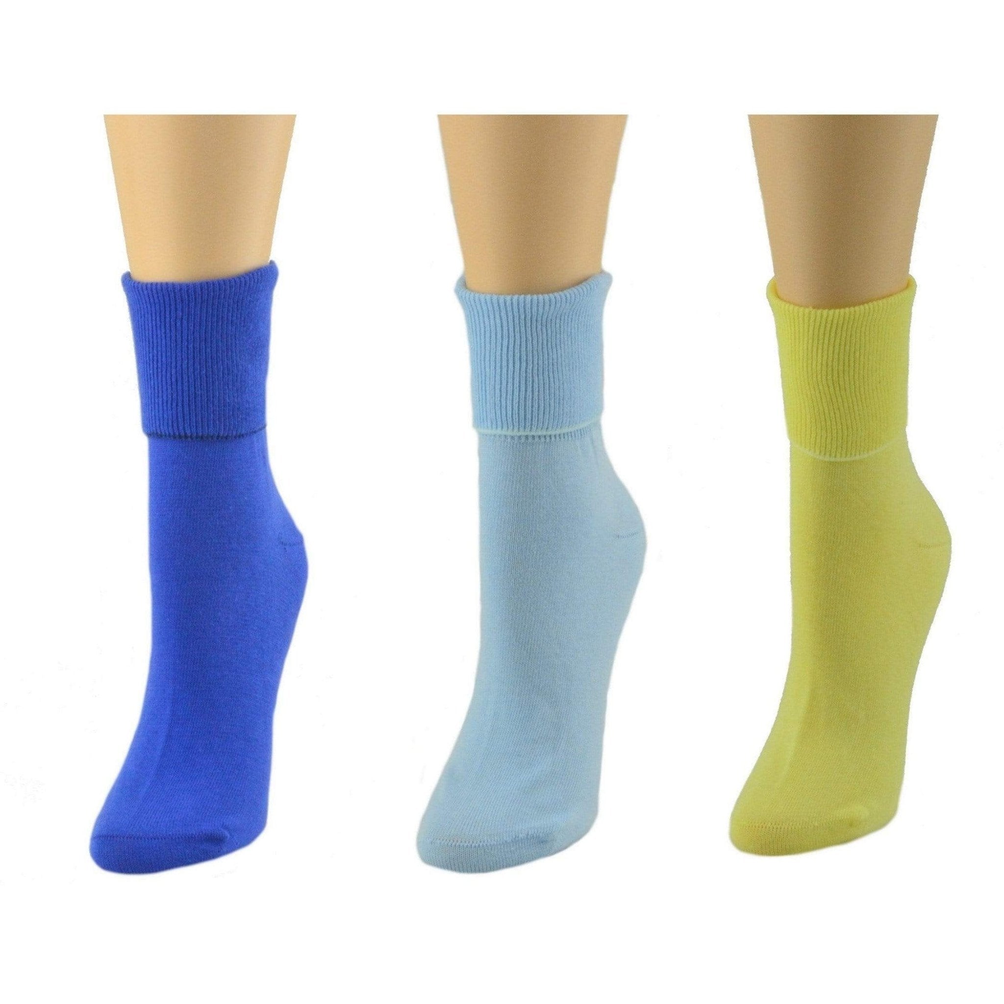 Women's 100% Combed Cotton Ankle Turn Cuff 3 Pair Pack - Loose Fitting Socks, Perfect for Diabetics and Edema - Wear Sierra