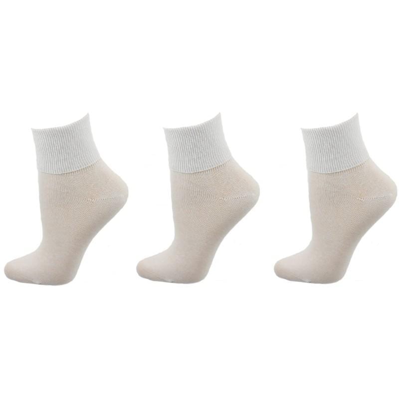 Women's 100% Combed Cotton Ankle Turn Cuff 3 Pair Pack - Loose Fitting Socks, Perfect for Diabetics and Edema - Wear Sierra