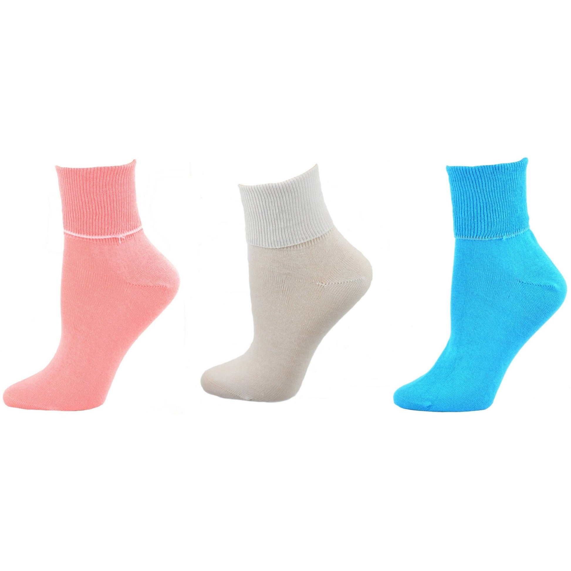 Women's 100% Combed Cotton Ankle Turn Cuff 3 Pair Pack - Loose Fitting Socks, Perfect for Diabetics and Edema - Wear Sierra