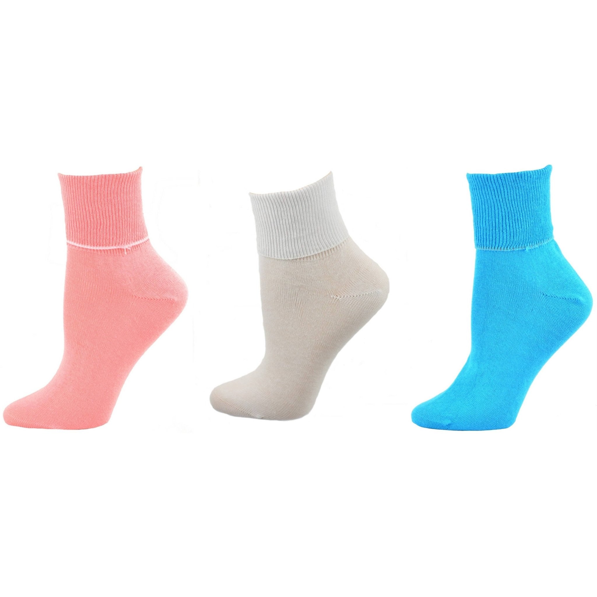 Women's 100% Combed Cotton Ankle Turn Cuff 3 Pair Pack - Loose Fitting Socks, Perfect for Diabetics and Edema - Wear Sierra