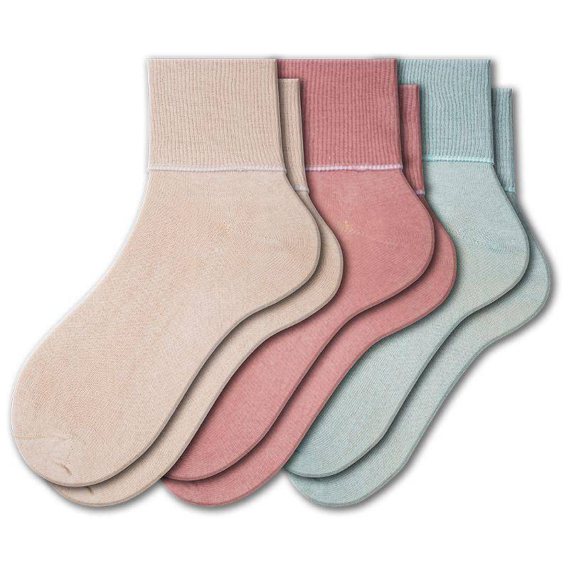 Women's 100% Combed Cotton Ankle Turn Cuff 3 Pair Pack - Loose Fitting Socks, Perfect for Diabetics and Edema - Wear Sierra