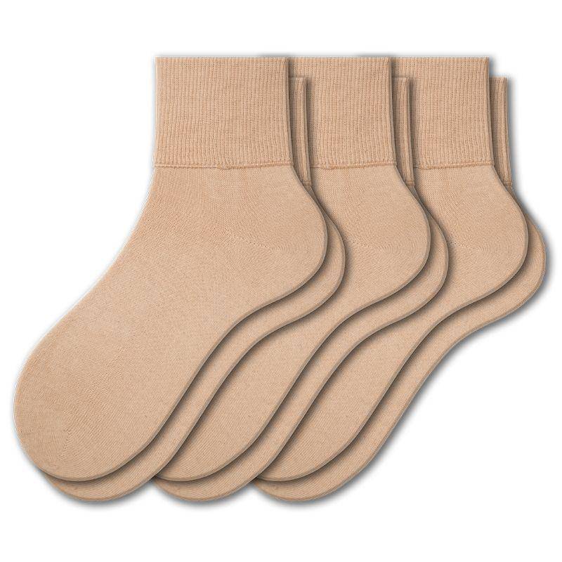 Women's 100% Combed Cotton Ankle Turn Cuff 3 Pair Pack - Loose Fitting Socks, Perfect for Diabetics and Edema - Wear Sierra
