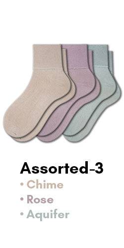Women's 100% Combed Cotton Ankle Turn Cuff 3 Pair Pack - Loose Fitting Socks, Perfect for Diabetics and Edema - Wear Sierra