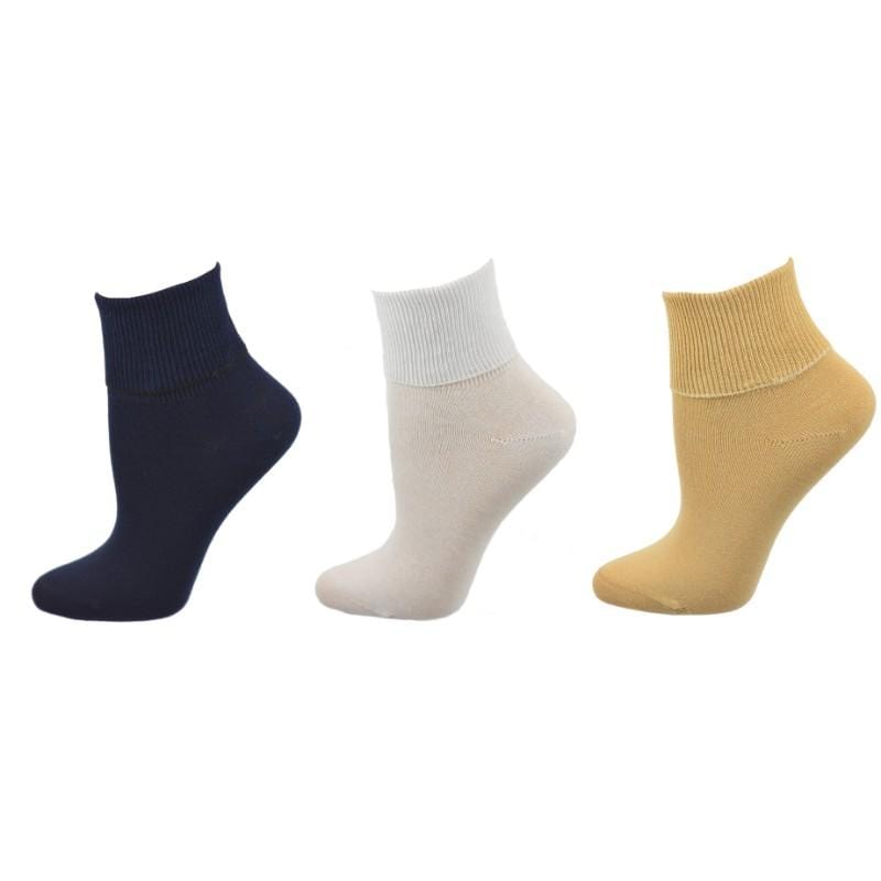 Women's 100% Combed Cotton Ankle Turn Cuff 3 Pair Pack - Loose Fitting Socks, Perfect for Diabetics and Edema - Wear Sierra