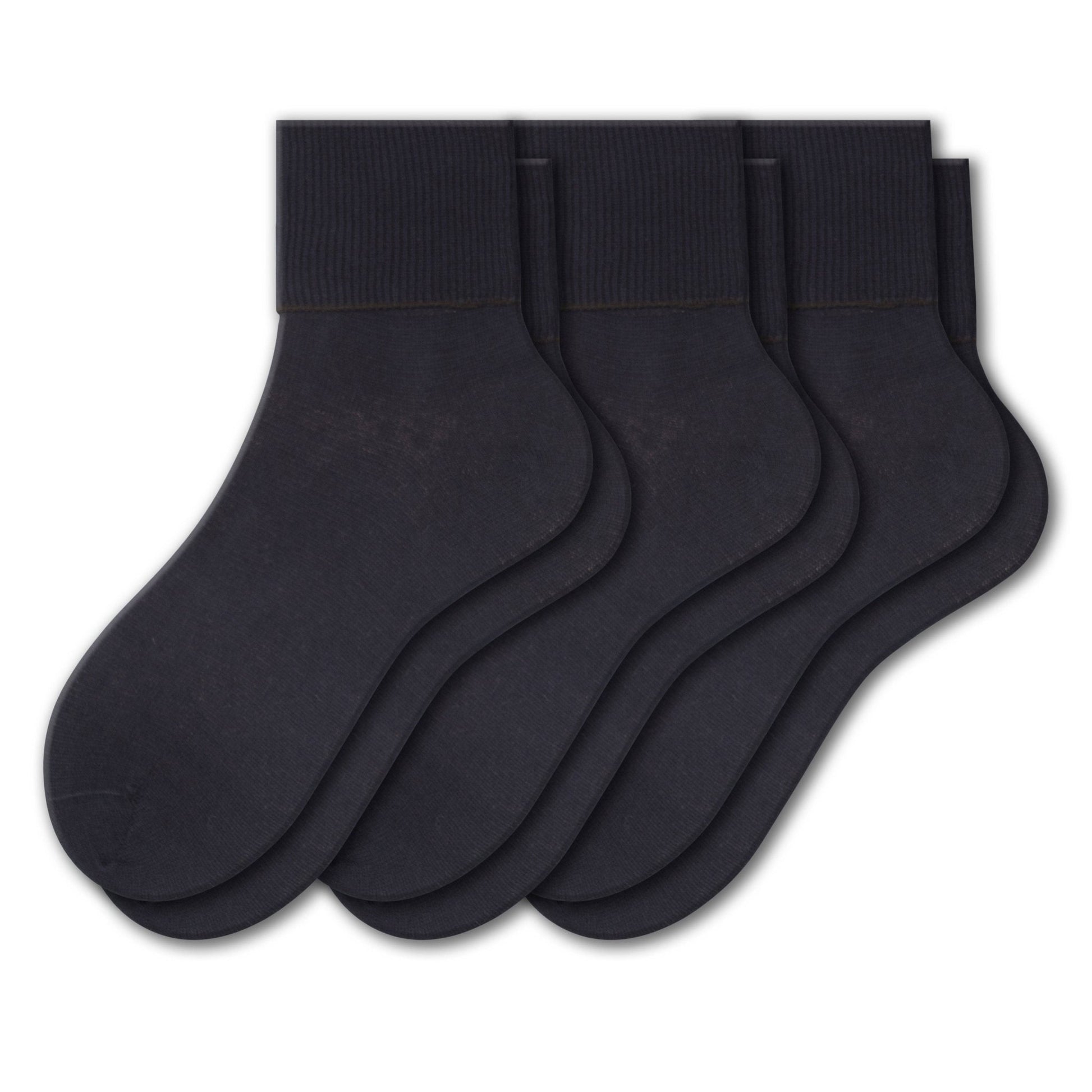 Women's 100% Combed Cotton Ankle Turn Cuff 3 Pair Pack - Loose Fitting Socks, Perfect for Diabetics and Edema - Wear Sierra