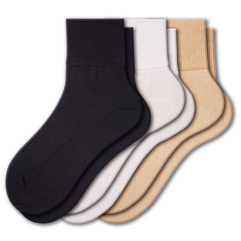 Women's 100% Combed Cotton Ankle Turn Cuff 3 Pair Pack - Loose Fitting Socks, Perfect for Diabetics and Edema - Wear Sierra
