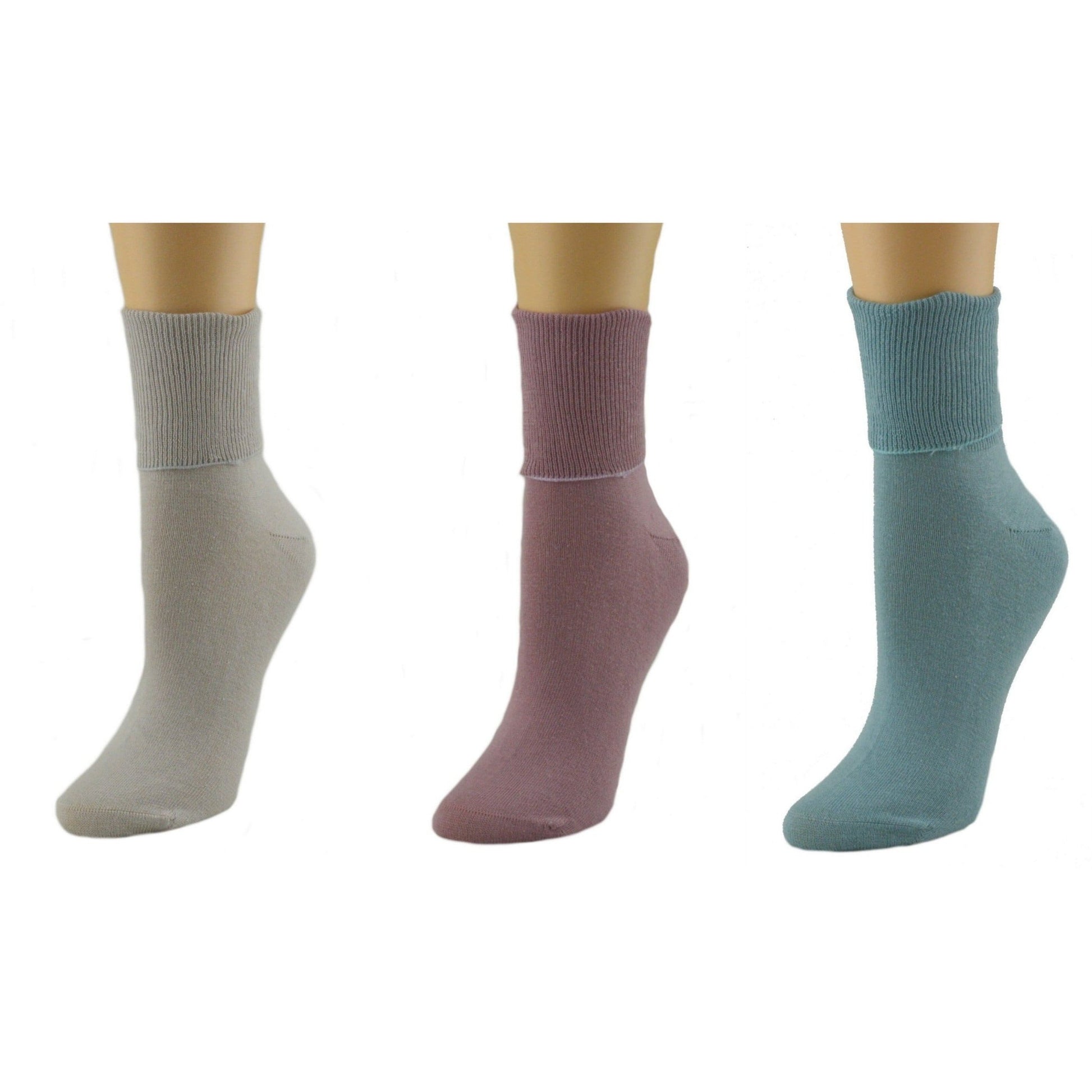 Women's 100% Combed Cotton Ankle Turn Cuff 3 Pair Pack - Loose Fitting Socks, Perfect for Diabetics and Edema - Wear Sierra