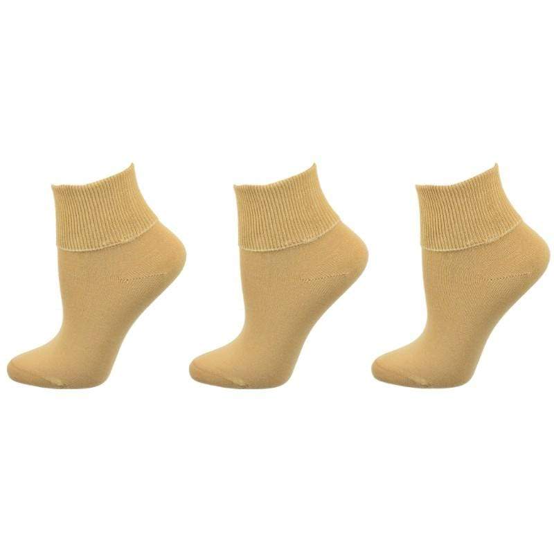 Women's 100% Combed Cotton Ankle Turn Cuff 3 Pair Pack - Loose Fitting Socks, Perfect for Diabetics and Edema - Wear Sierra