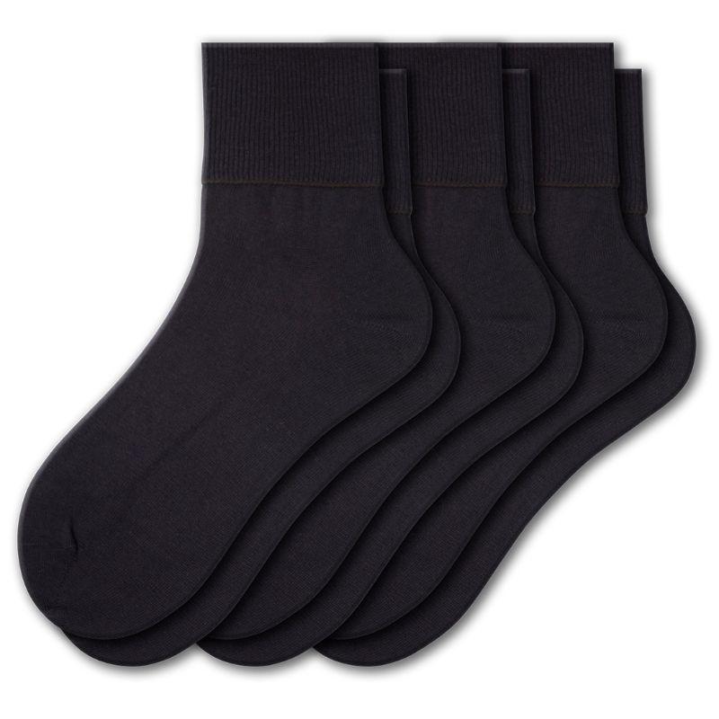 Women's 100% Combed Cotton Ankle Turn Cuff 3 Pair Pack - Loose Fitting Socks, Perfect for Diabetics and Edema - Wear Sierra