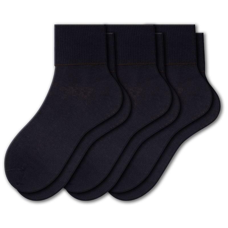 Women's 100% Combed Cotton Ankle Turn Cuff 3 Pair Pack - Loose Fitting Socks, Perfect for Diabetics and Edema - Wear Sierra