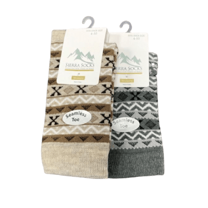Women's Acrylic Fairisle Style Crew Socks - Available in 2 Pair Packs - Wear Sierra