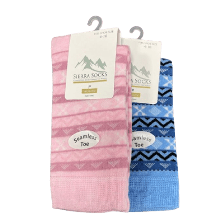 Women's Acrylic Fairisle Style Crew Socks - Available in 2 Pair Packs - Wear Sierra