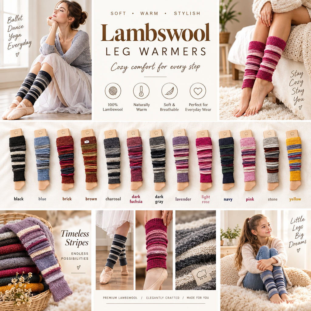 Women's and Girls' Striped Lambs Wool Leg Warmers - Wear Sierra