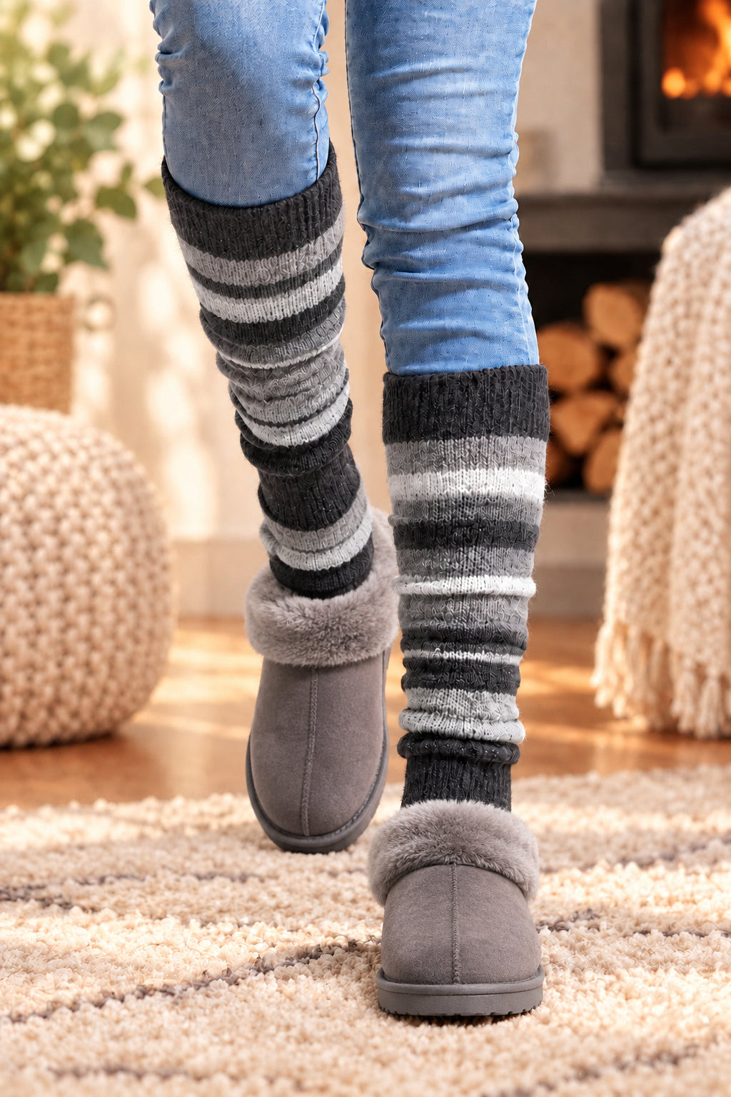 Women's and Girls' Striped Lambs Wool Leg Warmers - Wear Sierra