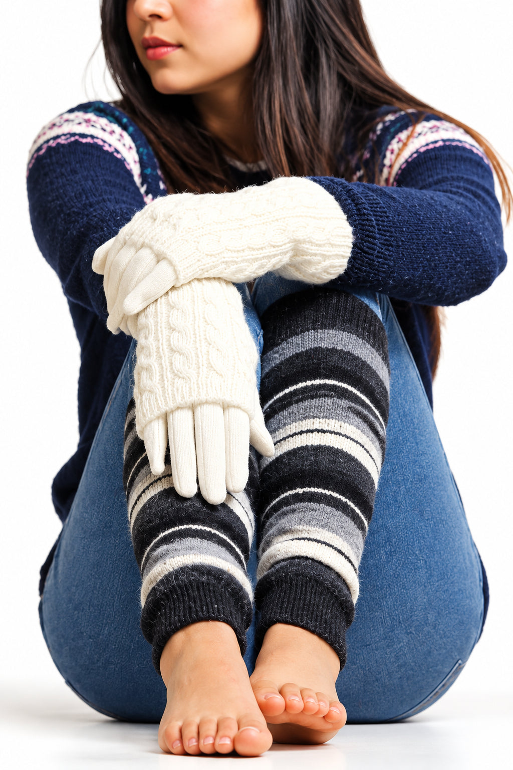 Women's and Girls' Striped Lambs Wool Leg Warmers - Wear Sierra