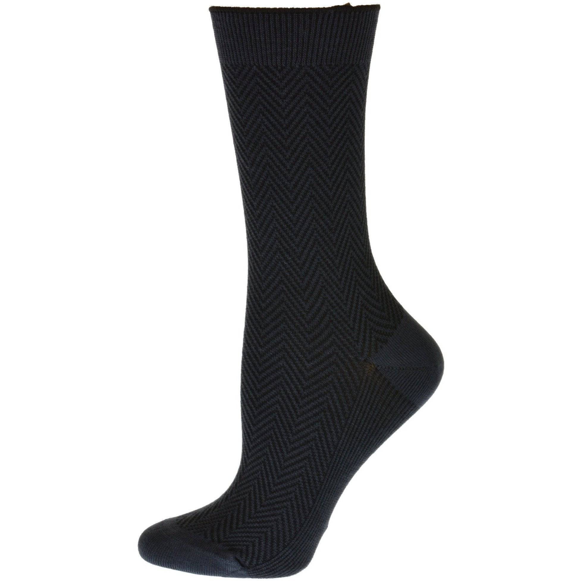 Women's Casual Crew Dress Socks, Silky Viscose Herringbone Dress Socks - Wear Sierra
