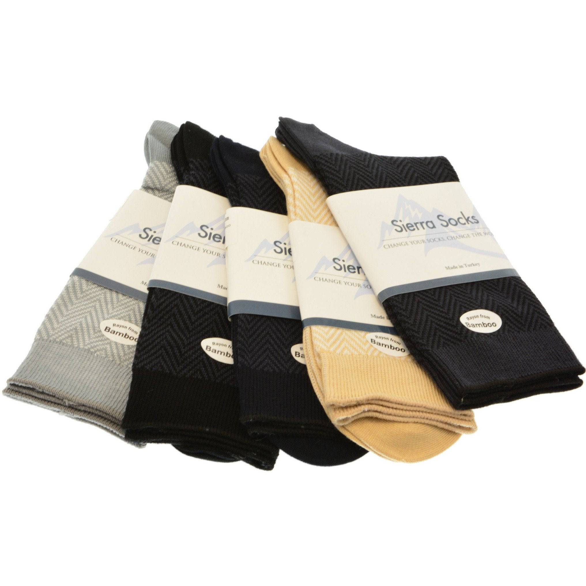 Women's Casual Crew Dress Socks, Silky Viscose Herringbone Dress Socks - Wear Sierra
