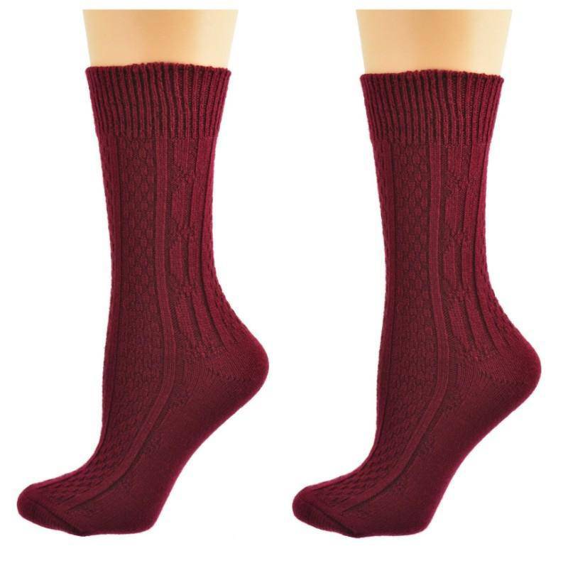 Women's Classic Cable Knit Acrylic Crew Socks 2 Pair Pack - Wear Sierra