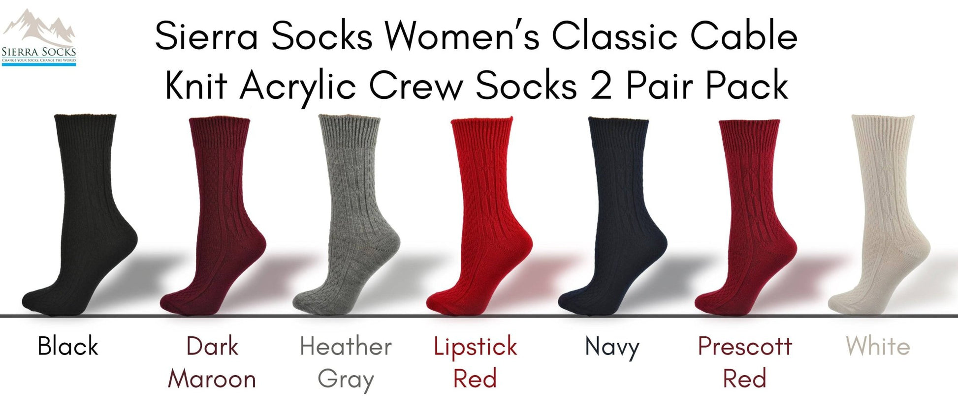 Women's Classic Cable Knit Acrylic Crew Socks 2 Pair Pack - Wear Sierra