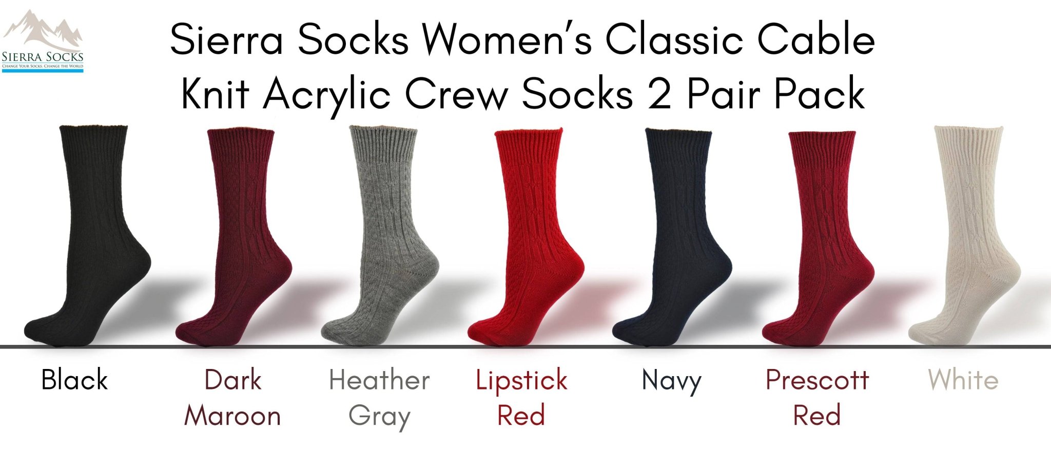 Women's Classic Cable Knit Acrylic Crew Socks 2 Pair Pack - Wear Sierra