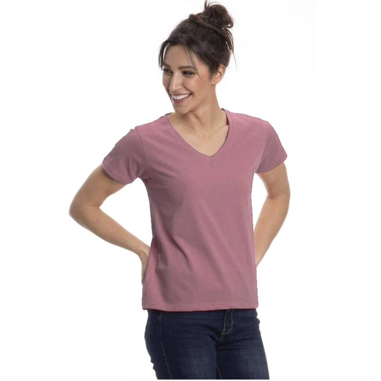 Women's Colorful V-Neck Short Sleeve Turkish Cotton T-Shirts - Wear Sierra