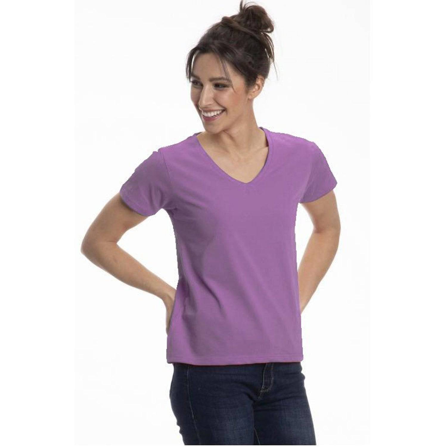 Women's Colorful V-Neck Short Sleeve Turkish Cotton T-Shirts - Wear Sierra