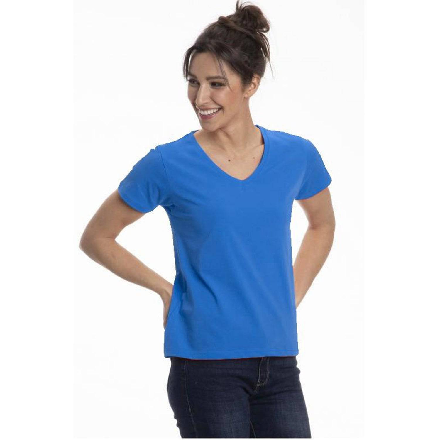 Women's Colorful V-Neck Short Sleeve Turkish Cotton T-Shirts - Wear Sierra