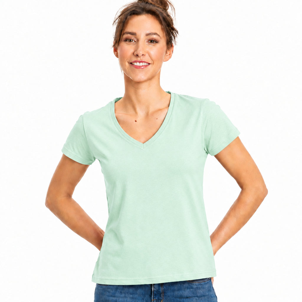 Women's Colorful V-Neck Short Sleeve Turkish Cotton T-Shirts - Wear Sierra