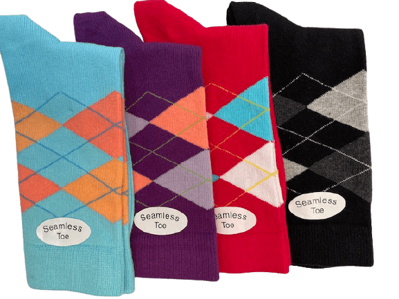 Women's Combed Cotton Crew Socks, Colorful Argyle Design, Choose 1 Pair Pack or 4 Pair Packs - Wear Sierra