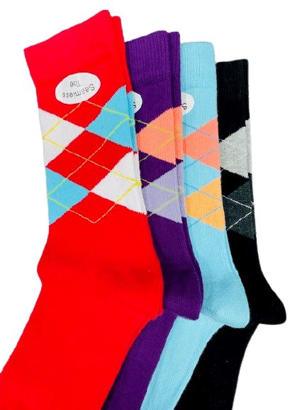 Women's Combed Cotton Crew Socks, Colorful Argyle Design, Choose 1 Pair Pack or 4 Pair Packs - Wear Sierra
