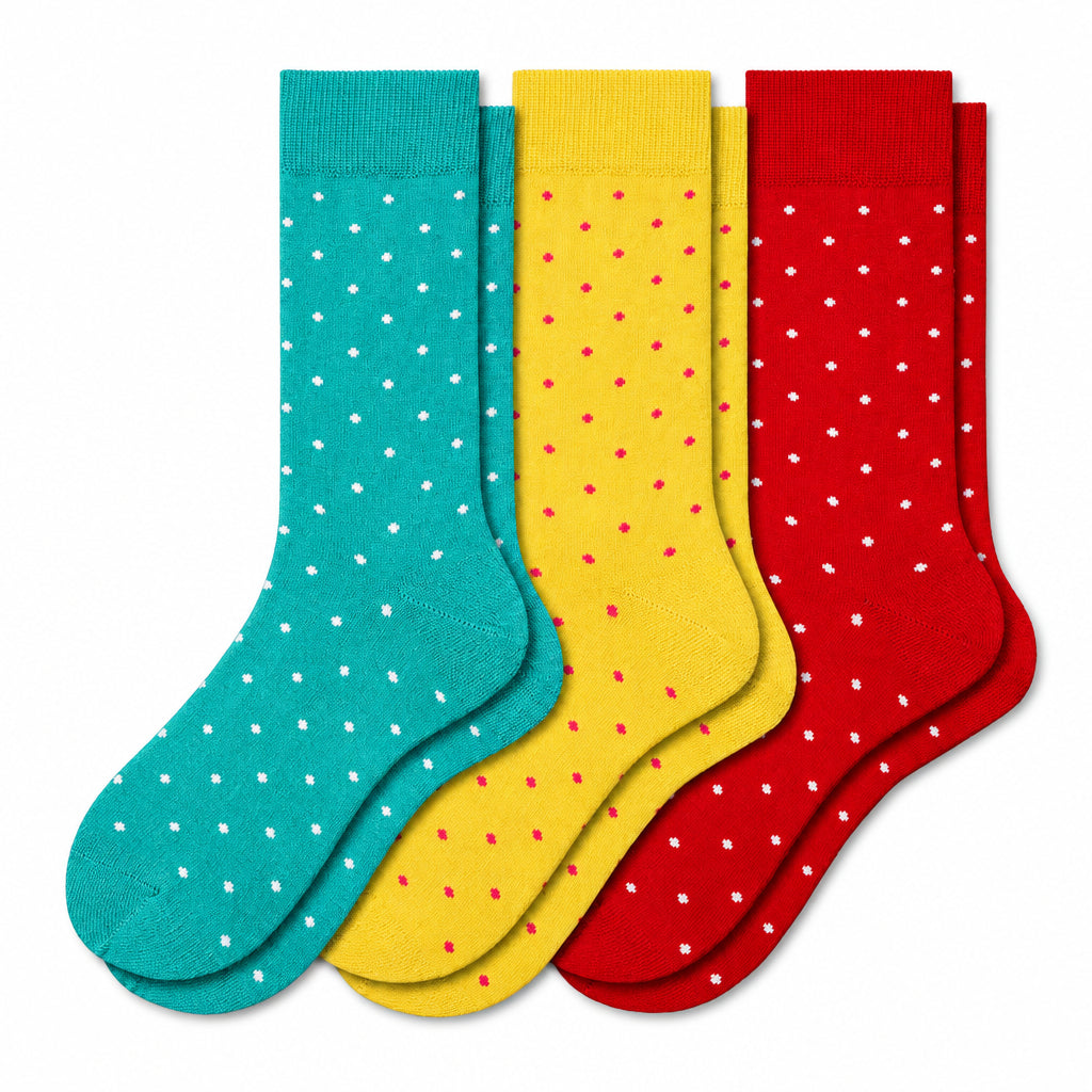 Women's Combed Cotton Crew Socks, Colorful Pin Dot Casual Women's 3 Pair Packs - Wear Sierra