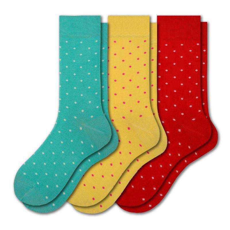 Women's Combed Cotton Crew Socks, Colorful Pin Dot Casual Women's 3 Pair Packs - Wear Sierra