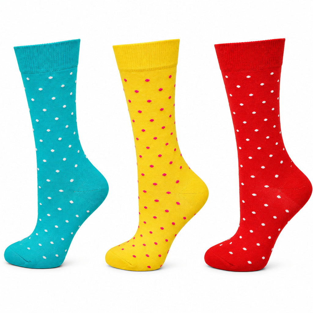 Women's Combed Cotton Crew Socks, Colorful Pin Dot Casual Women's 3 Pair Packs - Wear Sierra