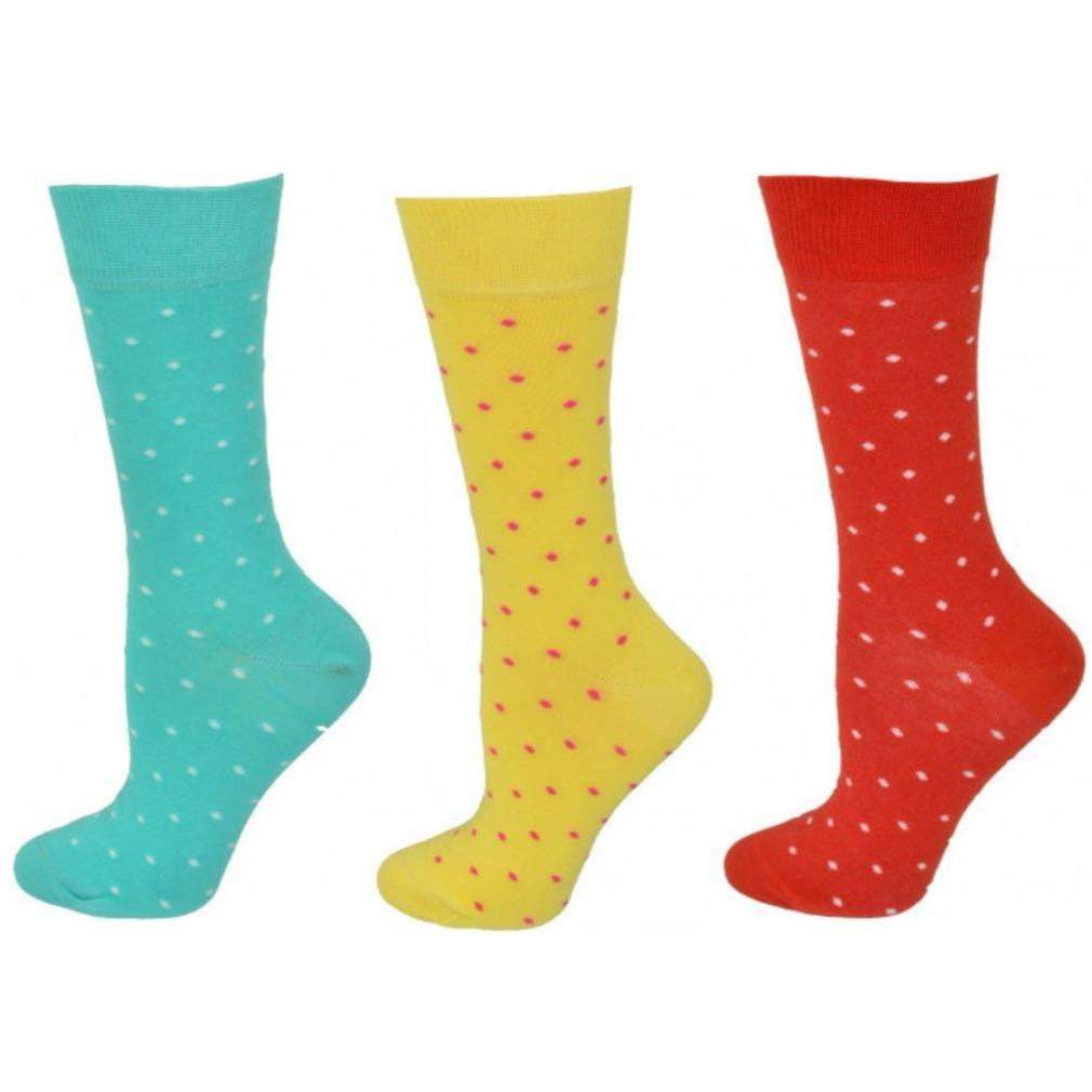 Women's Combed Cotton Crew Socks, Colorful Pin Dot Casual Women's 3 Pair Packs - Wear Sierra